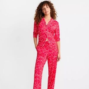State of Day Red Bow 2 Piece Pajama Button Down Too Set Size Small